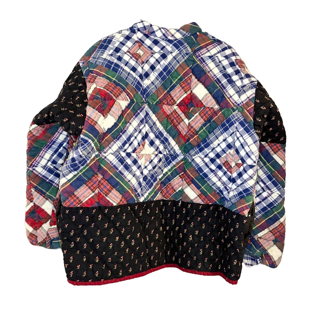 Vintage Handmade Quilt Patchwork Quilted Jacket Full Zip Pockets Plaid Floral M - Picture 2 of 6